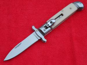 SALE 8quot Swinguard Leverlock switchblade knife Ivory Handles fileworked backspring II