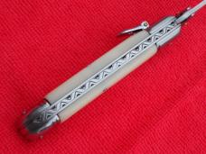 **SALE** 8" Swinguard Leverlock  switchblade knife Ivory Handles fileworked backspring II