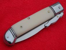 **SALE** 8" Swinguard Leverlock  switchblade knife Ivory Handles fileworked backspring II