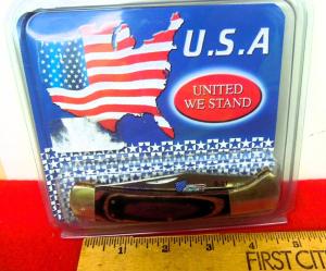 911 FROST WOOD HANDLE UNITED WE STAND COMMEMORATIVE KNIFE 5-1/4" IN BLISTER PACK