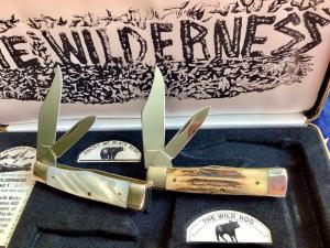 Vintage The Wilderness Smokey Mountain Knife Works GunStock Knife Set -NOS