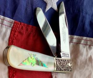 Vintage Parker Cutlery Bullet Knife w/ Flashy Mother of Pearl Handles & Eagle Abalone Pearl Insert