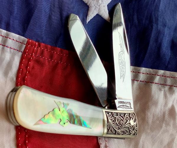 Vintage Parker Cutlery Bullet Knife w/ Flashy Mother of Pearl Handles & Eagle Abalone Pearl Insert