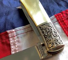 Vintage Parker Cutlery Bullet Knife w/ Flashy Mother of Pearl Handles & Eagle Abalone Pearl Insert