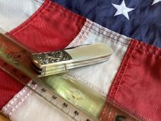 Vintage Parker Cutlery Bullet Knife w/ Flashy Mother of Pearl Handles & Eagle Abalone Pearl Insert