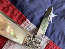 Vintage Parker Cutlery Bullet Knife w/ Flashy Mother of Pearl Handles & Eagle Abalone Pearl Insert