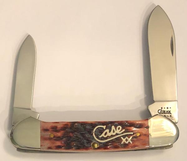New in Original Box 2004 Case Cranberry Bone Silver Script Canoe