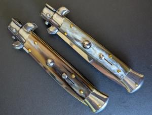 DUO OF FRANK BELTRAME 23CM 9quot BAYONET amp DAGGER STILETTO SET BRAZILIAN HONEY HORN AUTOMATICSNEW 