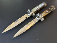 DUO OF FRANK BELTRAME 23CM 9" BAYONET & DAGGER STILETTO SET BRAZILIAN HONEY HORN AUTOMATICS...NEW 