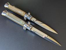 DUO OF FRANK BELTRAME 23CM 9" BAYONET & DAGGER STILETTO SET BRAZILIAN HONEY HORN AUTOMATICS...NEW 