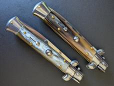 DUO OF FRANK BELTRAME 23CM 9" BAYONET & DAGGER STILETTO SET BRAZILIAN HONEY HORN AUTOMATICS...NEW 