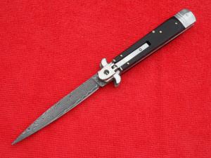 Brand New 9quot  Leverlock-Stiletto style switchblade knife ebonywood Handles Damascus Blade