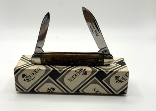 Queen  USA 6135 Stainless Bone Pen Knife - Bone Handles - In Box