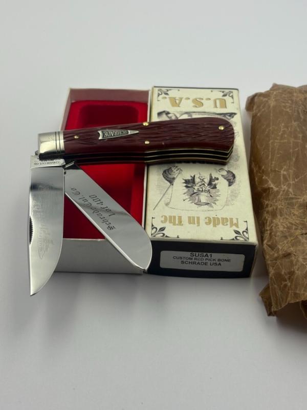 Schrade Cutlery Co SUSA1 Custom Red Pick Bone #023 / 400 Ltd. Ed Made In USA New In Box