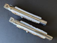 DUO OF FRANK BELTRAME 23CM 9" BAYONET & DAGGER AUTOMATIC STILETTO SET IN EURO STAG HORN...NEW 