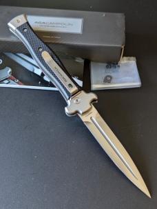 NIB AGA CAMPOLIN 9INCH-23CM ZERO IN BLACK G-10 SCALES W/BOHLER N690 SATIN DAGGER BLADE 