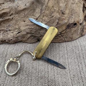 Ambassador Vintage Small Brass 2 Blade Folding Pocket Knife on Keychain 206