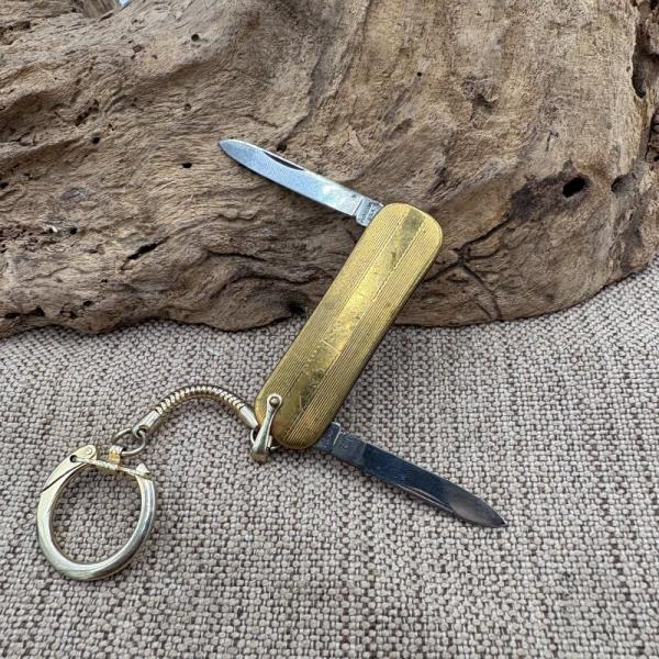 Ambassador Vintage Small Brass 2 Blade Folding Pocket Knife on Keychain (206)