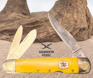 Kissing Crane Cutlery Yellow 3-blade Lockback Whittler Pocket Knife (243)