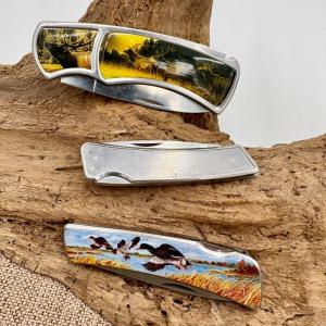 Executive Lockback Knife lot 3 Wildlife Theme Drop Point Pocket Knives (170B)