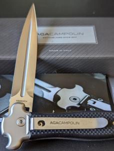 NIB AGA CAMPOLIN 9INCH-23CM ZERO IN BLACK G-10 SCALES W/BOHLER N690 SATIN DAGGER BLADE 
