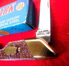 1980 JAPAN TAYLOR CUTLERY SHARK III IN BOX 3-3/4" ELK HORN GLITTER SCALES IN BOX UNUSED