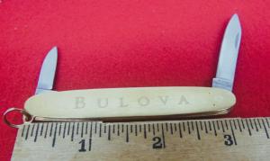 USED VINTAGE 3-14quot BULOVA GOLD PLATED PEN KNIFE MINT HONG KONG STEEL