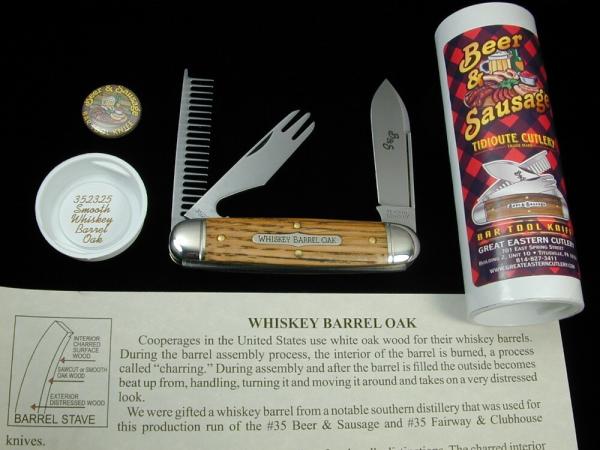 Great Eastern Cutlery GEC Smooth Whiskey Barrel Oak Beer and Sausage Knife Made in USA 352325