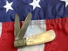 Vintage Parker Cutlery Bullet Knife w/ Flashy Gold Lip Pearl Handles & Eagle Abalone Pearl Insert