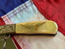 Vintage Parker Cutlery Bullet Knife w/ Flashy Gold Lip Pearl Handles & Eagle Abalone Pearl Insert