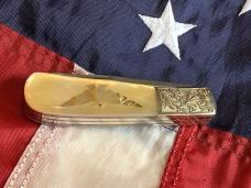 Vintage Parker Cutlery Bullet Knife w/ Flashy Gold Lip Pearl Handles & Eagle Abalone Pearl Insert