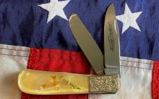 Vintage Parker Cutlery Bullet Knife w/ Flashy Gold Lip Pearl Handles & Eagle Abalone Pearl Insert