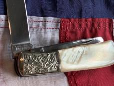 Vintage Parker Cutlery Bullet Knife w/ Flashy Gold Lip Pearl Handles & Eagle Abalone Pearl Insert