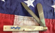 Rare 1997 Bulldog Brand HAND MADE 2 Blade Doctor Knife w/ Mother of Pearl Handles +Blue Snake Etch