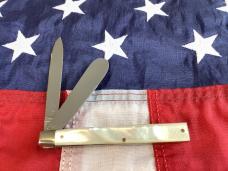 Rare 1997 Bulldog Brand HAND MADE 2 Blade Doctor Knife w/ Mother of Pearl Handles +Blue Snake Etch