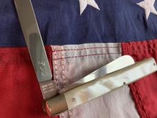 Rare 1997 Bulldog Brand HAND MADE 2 Blade Doctor Knife w/ Mother of Pearl Handles +Blue Snake Etch
