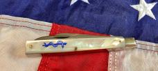 Rare 1997 Bulldog Brand HAND MADE 2 Blade Doctor Knife w/ Mother of Pearl Handles +Blue Snake Etch