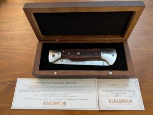 AGA CAMPOLIN quotHANNIBALquot BARBEQUE SWITCHBLADE KNIFE IN SNAKE WOOD NIB