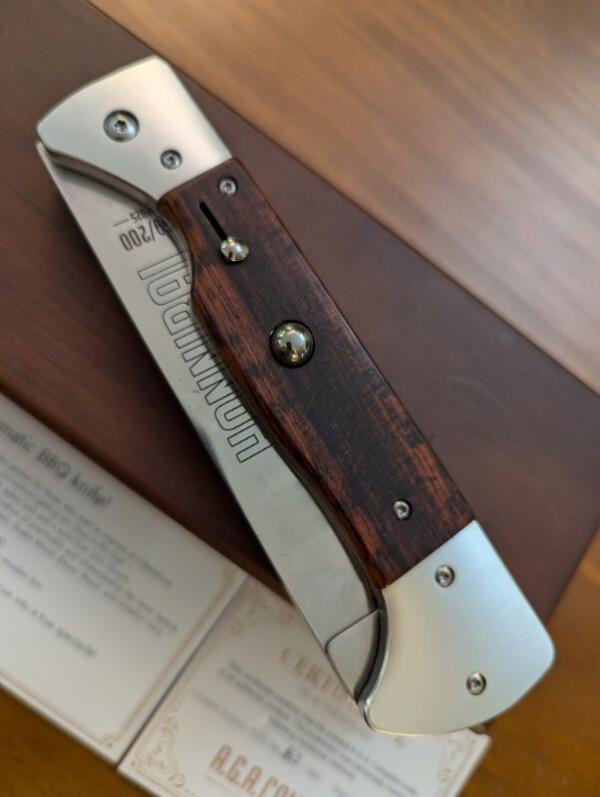 AGA CAMPOLIN "HANNIBAL" BARBEQUE SWITCHBLADE KNIFE IN SNAKE WOOD NIB