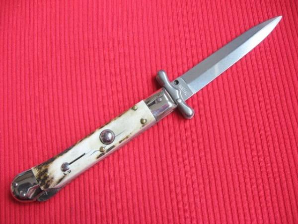 Italian MEDICI Style Stag Swing Guard STILETTO Switchblade Knife