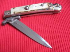 Italian MEDICI Style Stag Swing Guard STILETTO Switchblade Knife