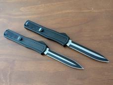 AKC MADE IN MANIAGO ITALY BLACK F-20'S TWO TONE OTF SET, 1 DAGGER, 1 BAYONET  