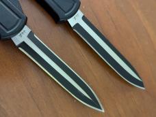 AKC MADE IN MANIAGO ITALY BLACK F-20'S TWO TONE OTF SET, 1 DAGGER, 1 BAYONET  