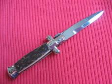 Oreste Dibon Italian 12cm. Stag MAURO MARIO Picklock Stiletto Switchblade Knife - with Display Case
