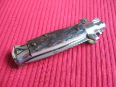 Oreste Dibon Italian 12cm. Stag MAURO MARIO Picklock Stiletto Switchblade Knife - with Display Case