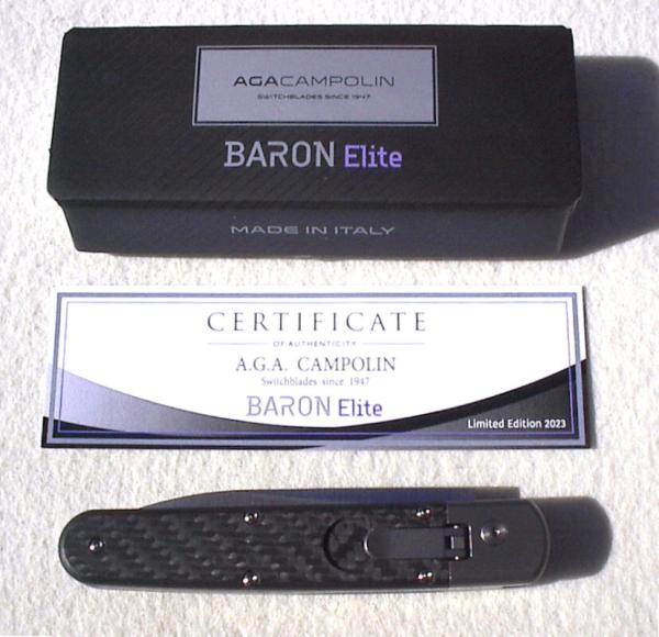 BARON ELITE L/E TITANIUM AUTO ( CARBON FIBER SCALES ) SATIN DROP POINT LIMITED EDITION OF 100 PIECES