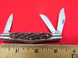 RIDGE RUNNER 3-14quot JIGGED TAN BONE MEDIUM STOCKMAN FROM KNIFE ROLL UNUSED