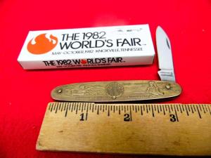 PARKER WORLDS FAIR 1982 BRASS PEN KNIFE UNUSED FROM STORAGE