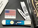 Case XX USA PRESIDENT TRUMP BLUE SAWCUT BONE DISCONTINUED 1 ARM RAZOR/DEEP ETCHED 24-K SHIELD NEW.