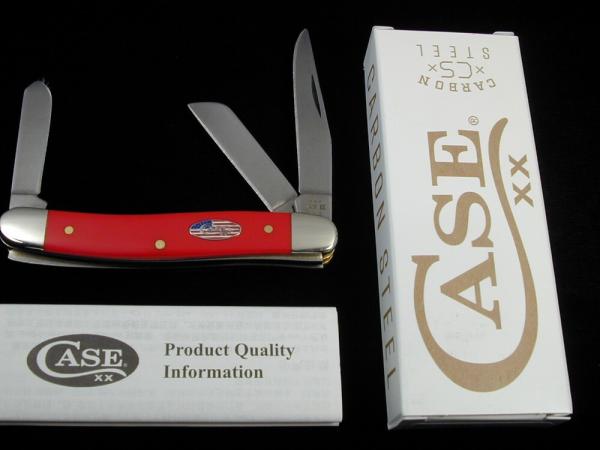 Case xx American Workman Red Synthetic Medium Stockman Knife Flag Shield 73931 USA Made NIB 4318CS